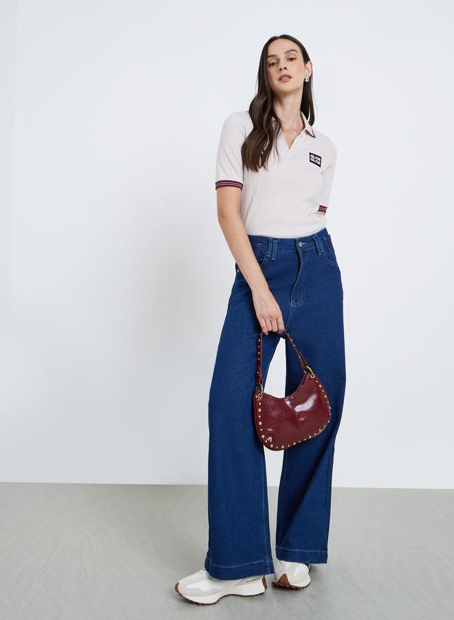 Styli Women Beige Contrast Tipping Polo T-Shirt - Image 2